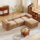 Elegant Camel Chenille Sofa with Storage Seat and Ottoman