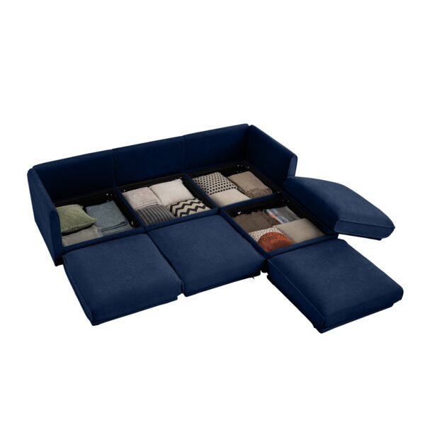 Elegant L-Shaped Blue Chenille 3-Seater Sofa with Storage and Ottoman - Image 11