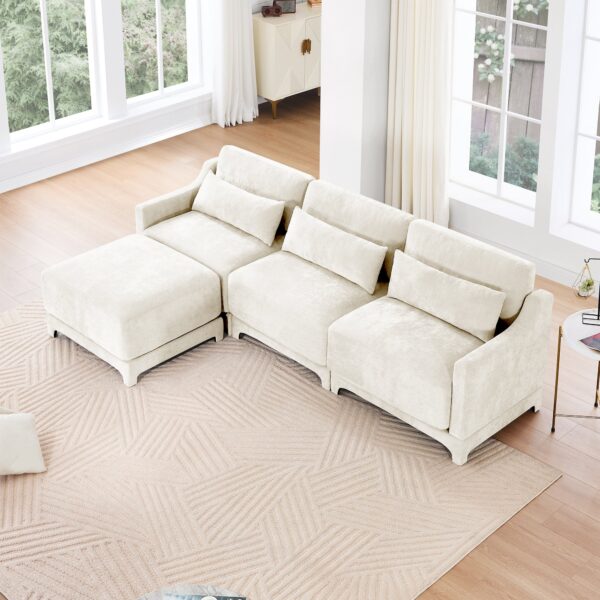 High-Resilience Foam Chenille Sectional Sofa with Ottomans - Image 4