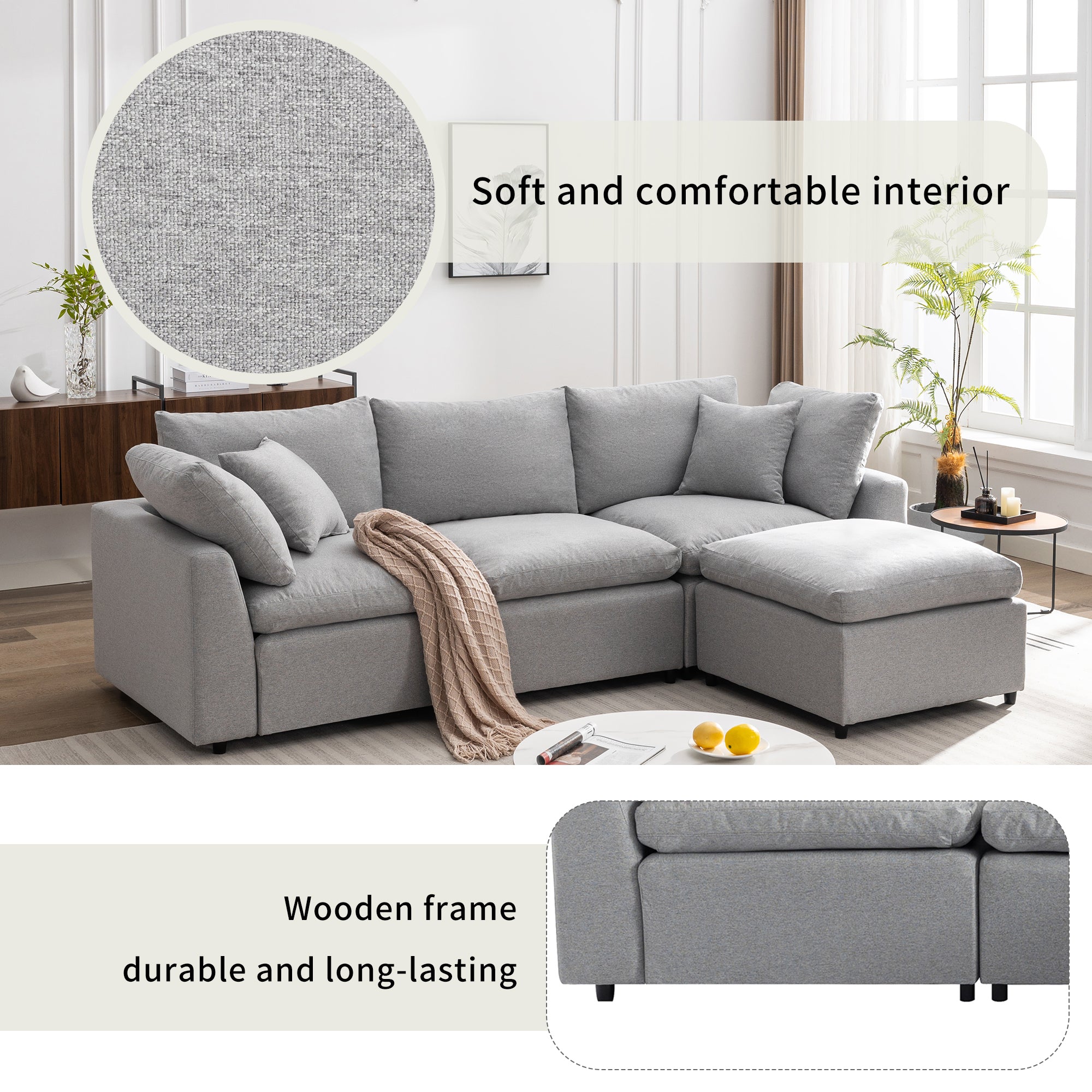 Down Filled Convertible Sectional Sofa with Reversible Chaise - Image 4