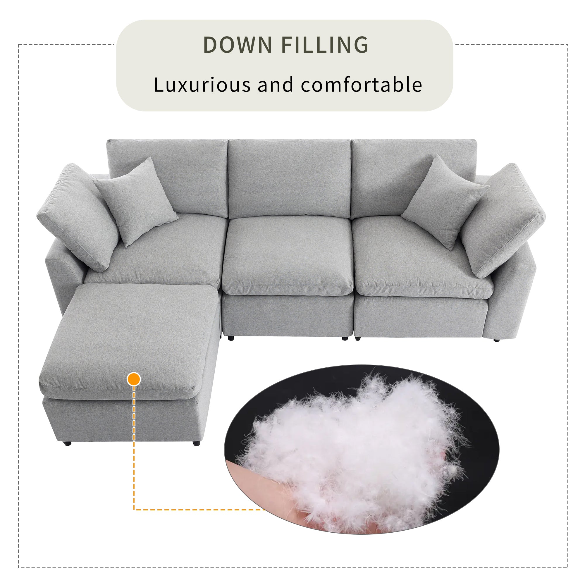 Down Filled Convertible Sectional Sofa with Reversible Chaise - Image 5
