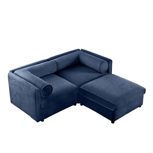 Stylish Blue Chenille Loveseat Sofa with Ottoman Storage Seat - Image 4