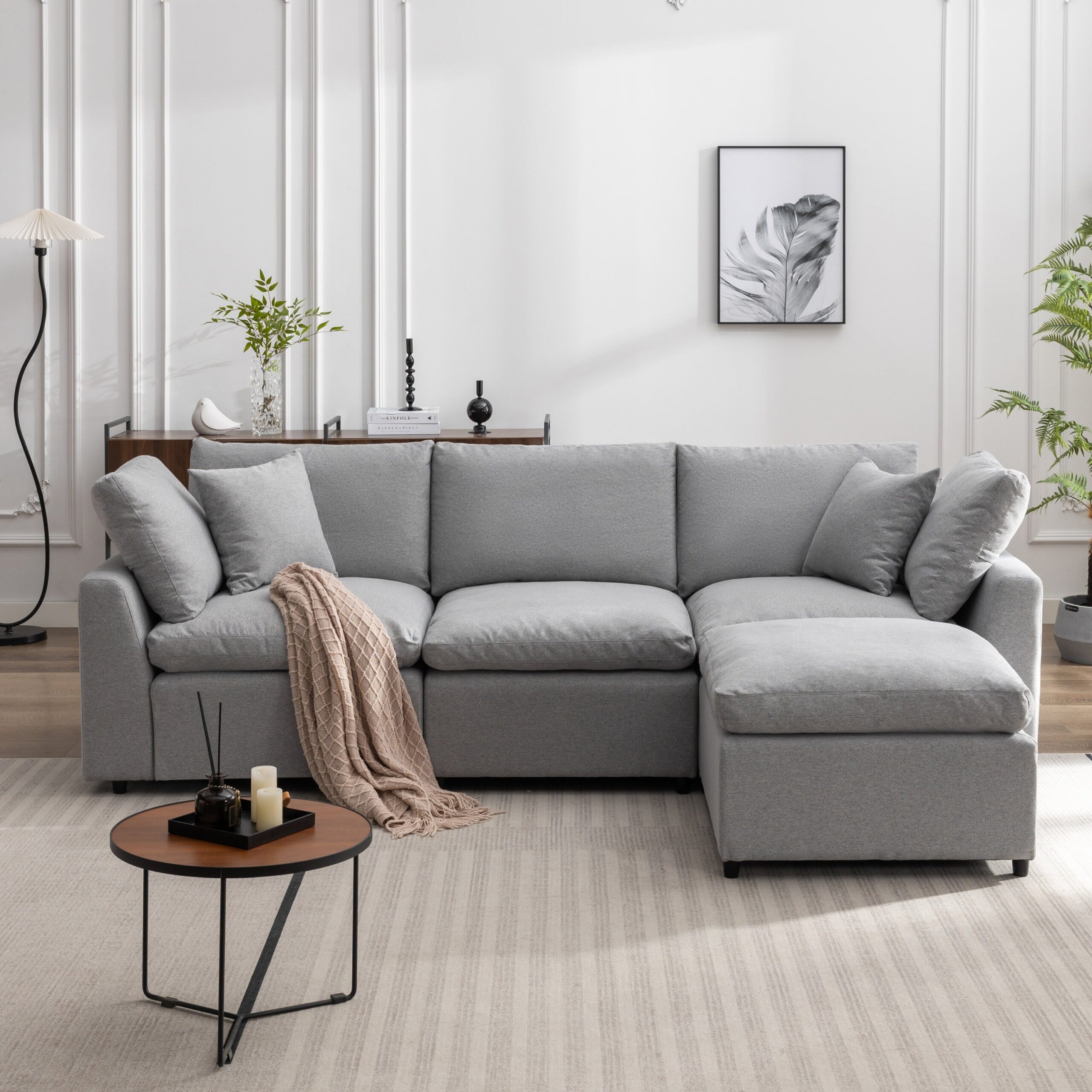 Down Filled Convertible Sectional Sofa with Reversible Chaise - Image 2