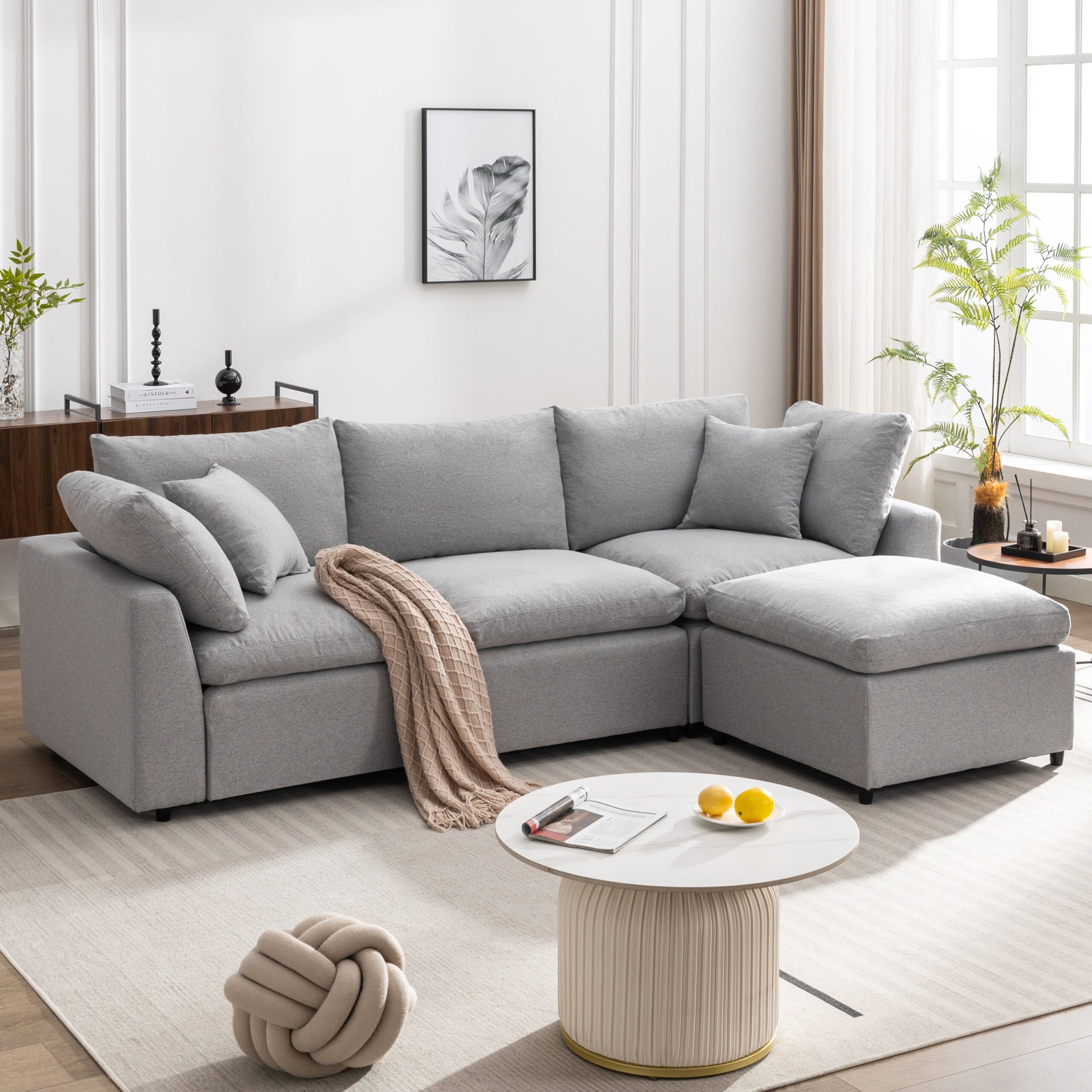 Down Filled Convertible Sectional Sofa with Reversible Chaise