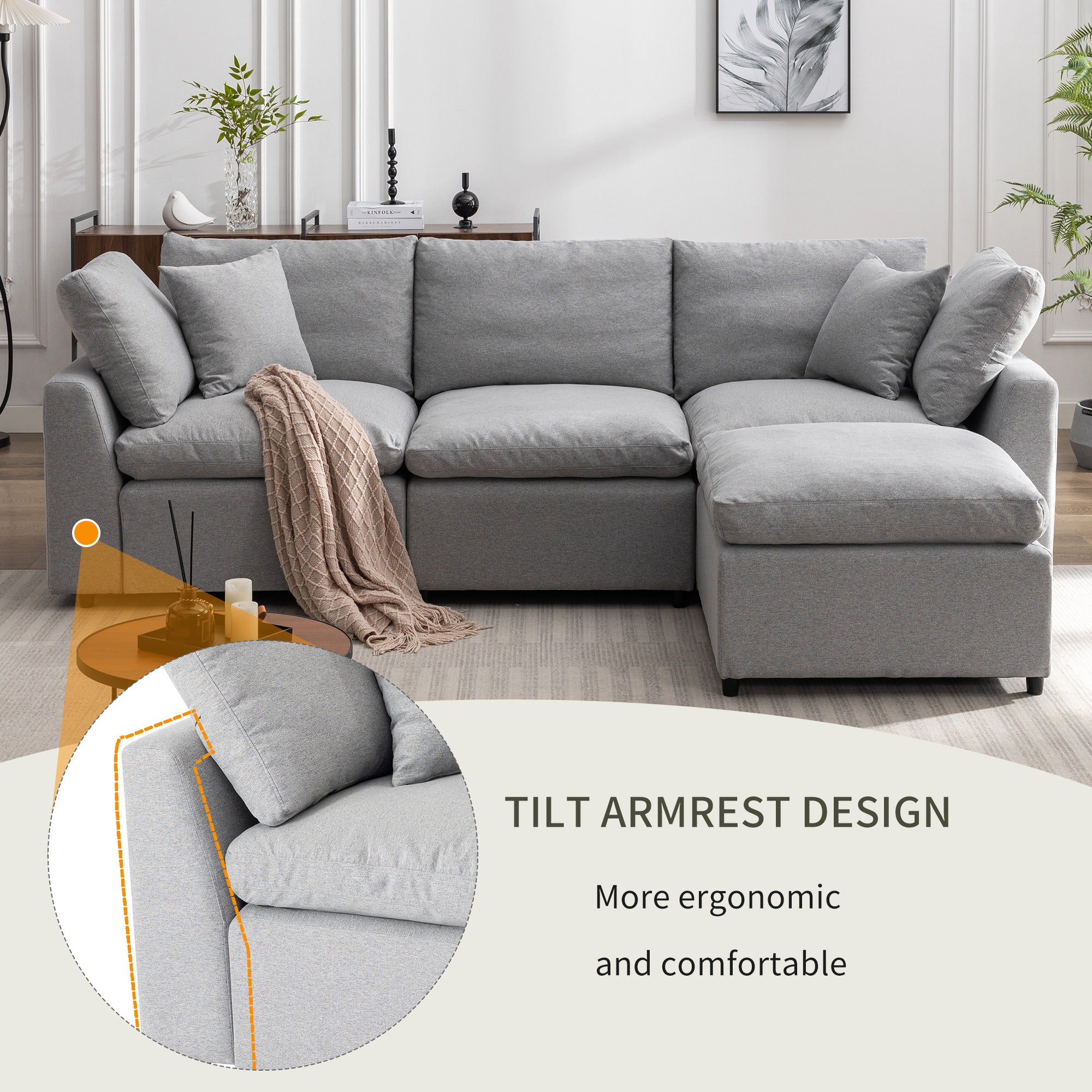 Down Filled Convertible Sectional Sofa with Reversible Chaise - Image 3