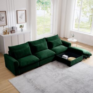 Corduroy Sectional Sofa with Storage Ottoman