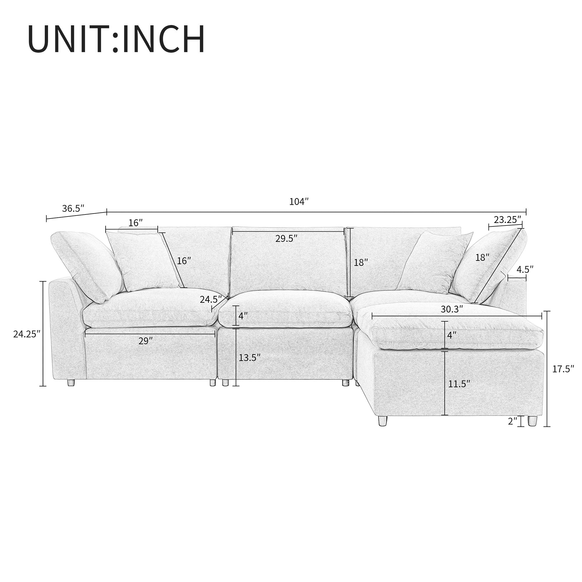 Down Filled Convertible Sectional Sofa with Reversible Chaise - Image 6