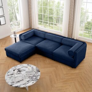 Elegant L-Shaped Blue Chenille 3-Seater Sofa with Storage and Ottoman