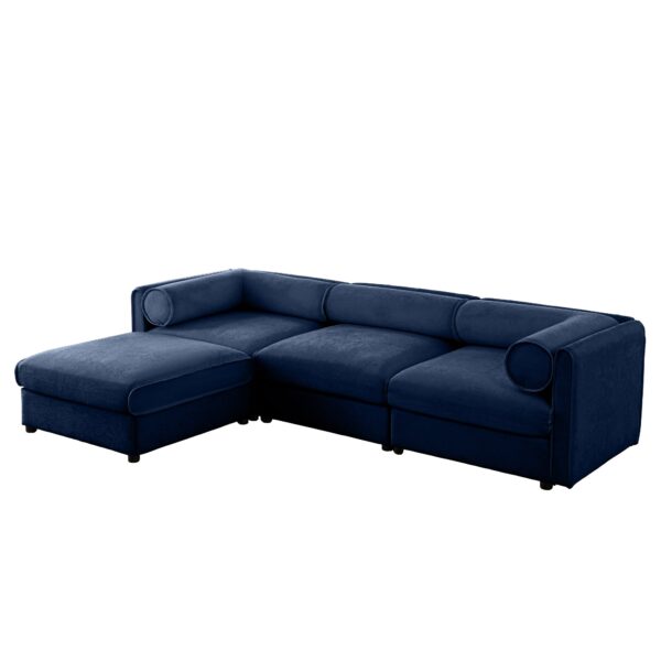 Elegant L-Shaped Blue Chenille 3-Seater Sofa with Storage and Ottoman - Image 13