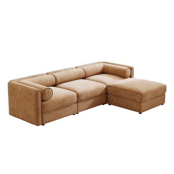 Elegant Camel Chenille Sofa with Storage Seat and Ottoman - Image 15
