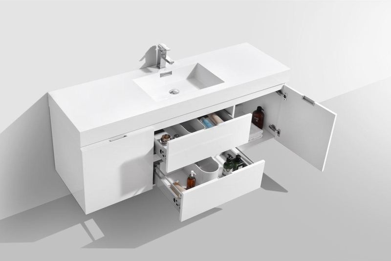 Bliss 60 Single Sink Wall Mount Modern Bathroom Vanity - Image 5
