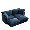 Deep Seat Blue Slipcovered Loveseat Sofa with Two Ottomans