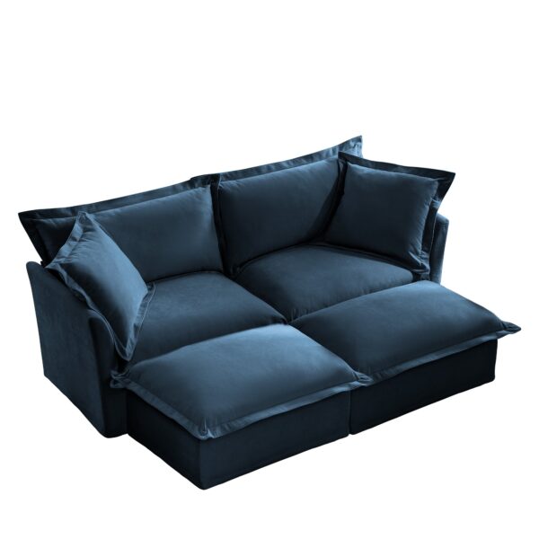 Deep Seat Blue Slipcovered Loveseat Sofa with Two Ottomans - Image 13