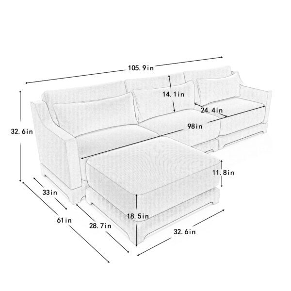 High-Resilience Foam Chenille Sectional Sofa with Ottomans - Image 5