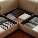 Elegant Camel Chenille Sofa with Storage Seat and Ottoman